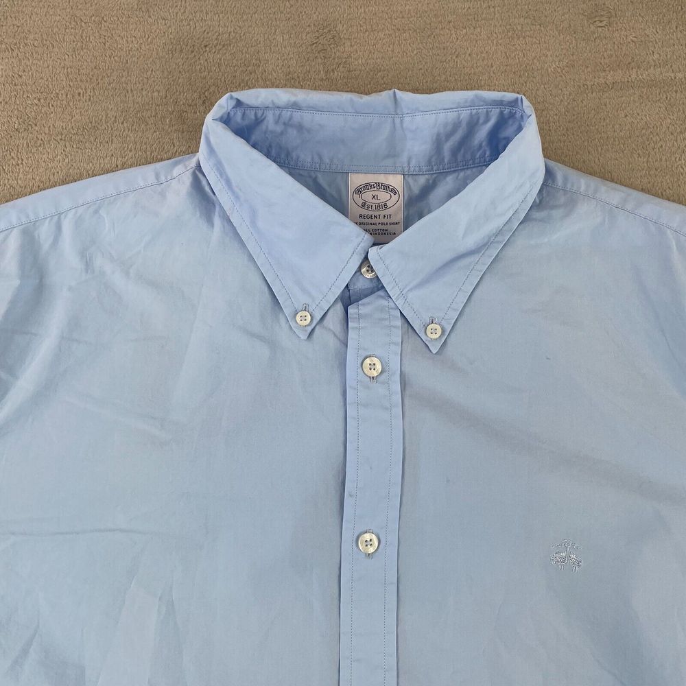 Brooks Brothers Shirt Men XL Blue Check Regent Fit Non Iron Chest Logo NWOT